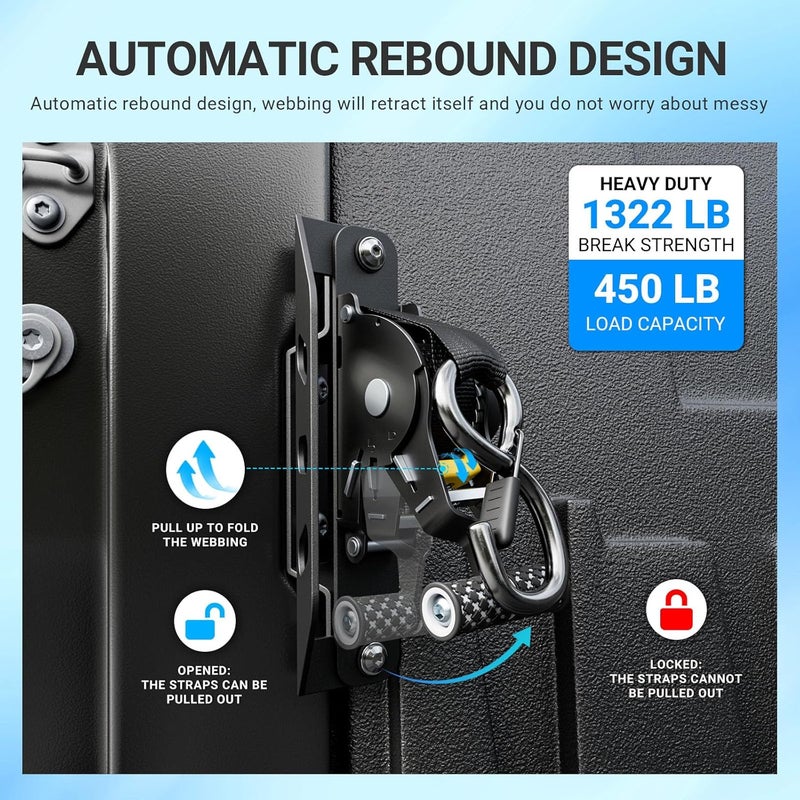 SZYANG 2PCS Retractable Ratchet Straps Compatible with 2022-2025 Toyota Tundra Retractable Tie Down Straps Replacement for 2022-2025 Toyota Tundra Accessories - Image 2